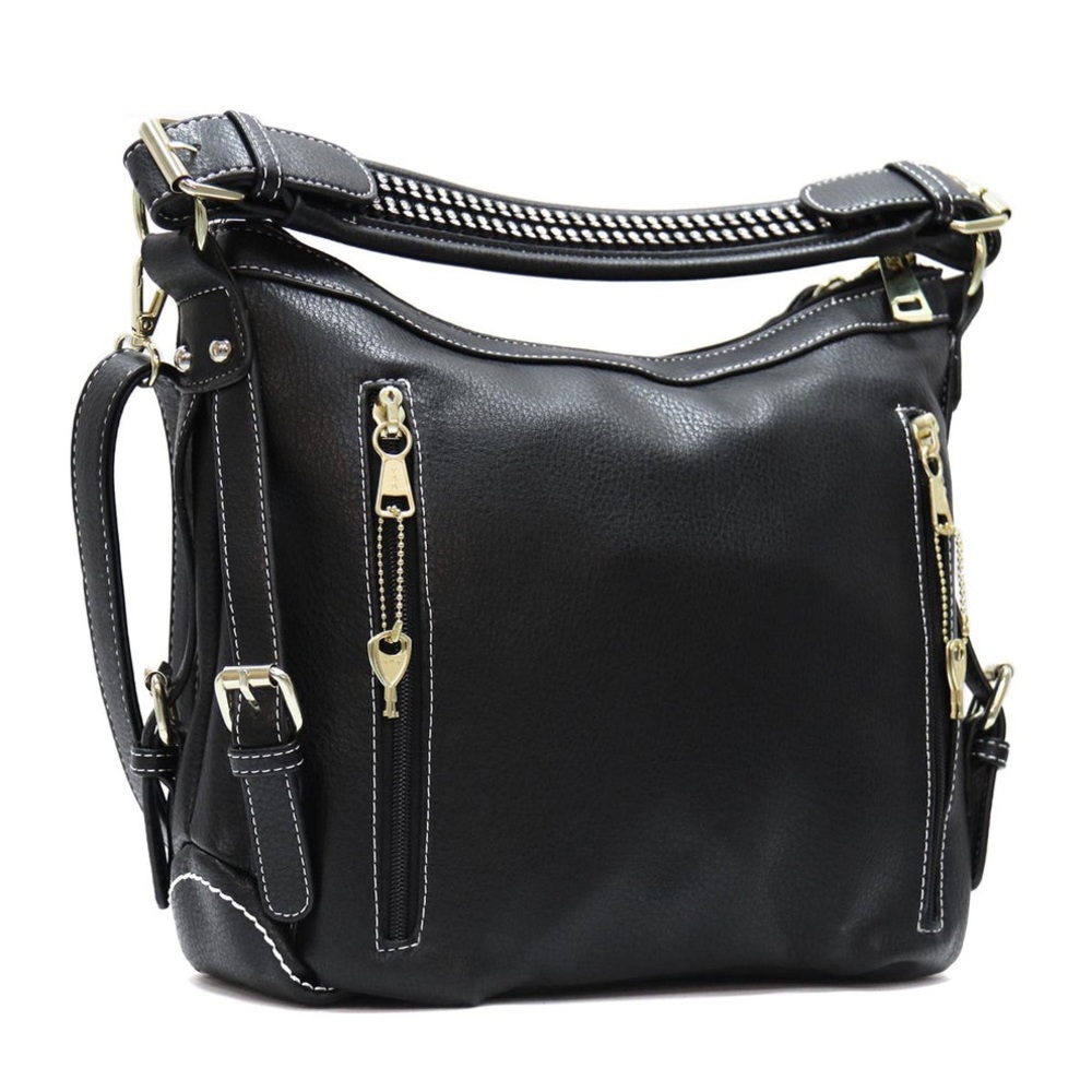 Roma Leathers Black Vegan Leather Concealment Shoulder Bag with Crossbody Strap